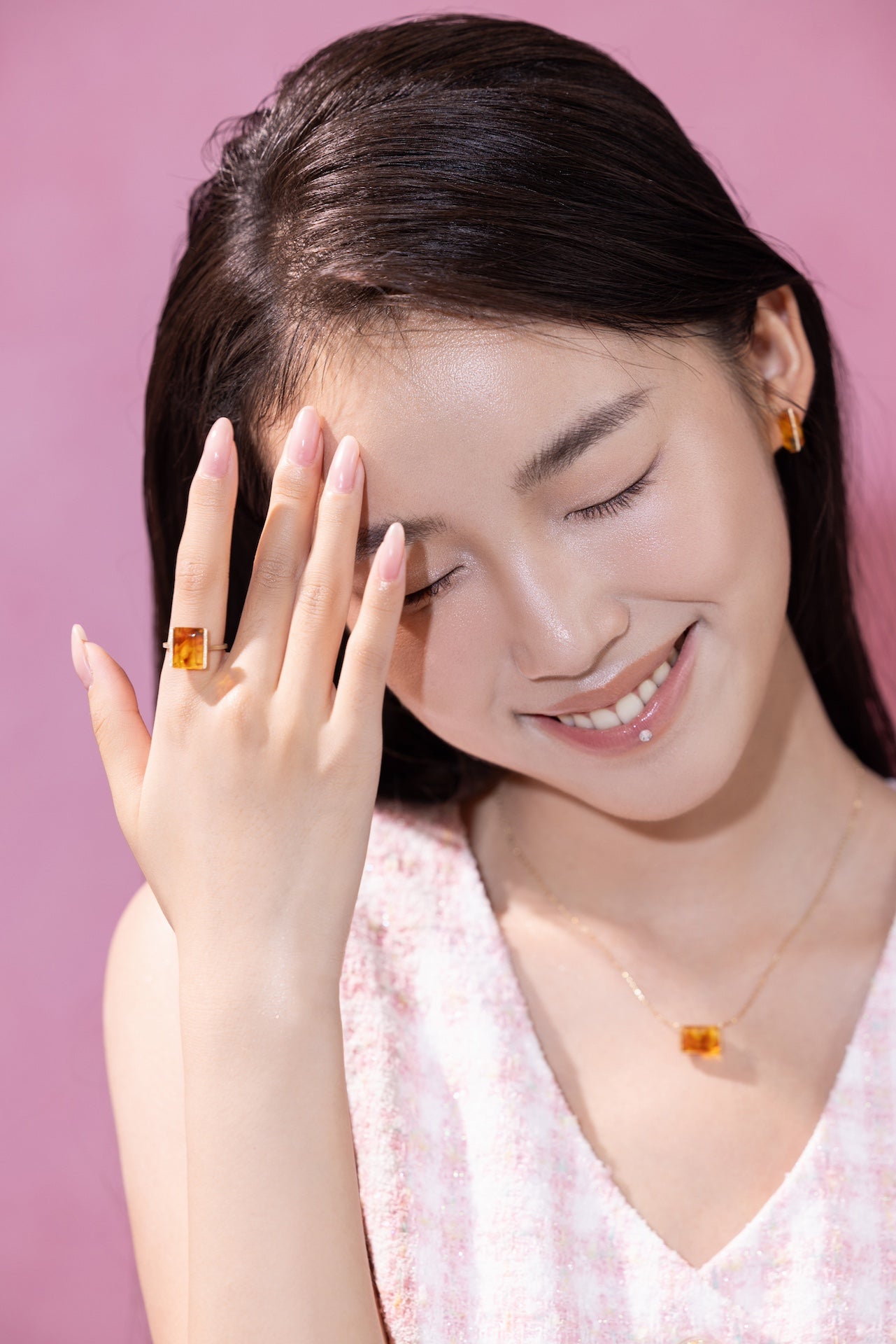 Fang｜Square-Cut Amber Ring