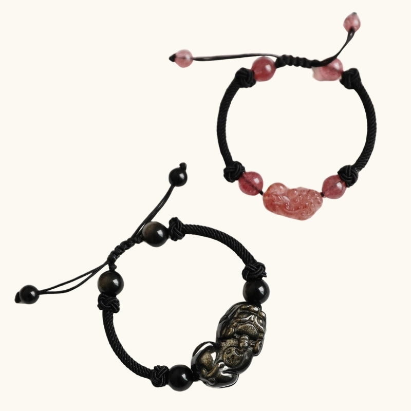 Spiritual Connection Couples Bracelets with Black Agate and Rose Quartz