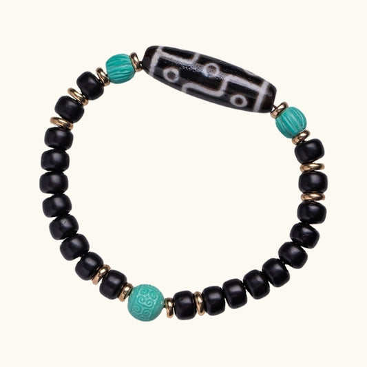 Dzi Bead and Agate Protection Bracelet for Strength and Shielding