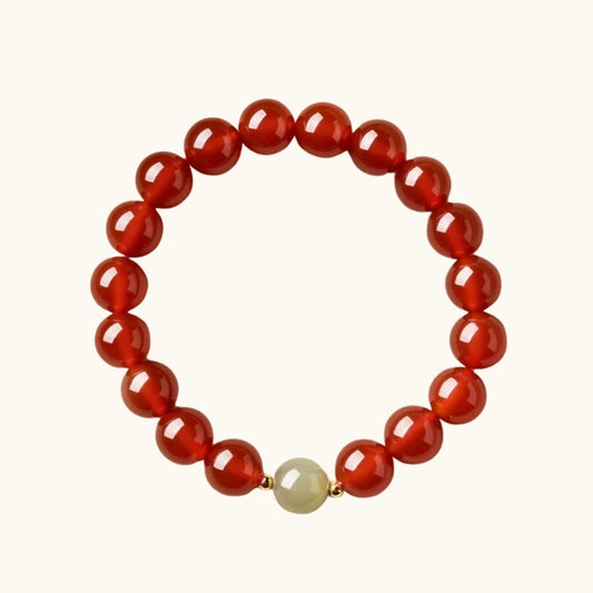 Red Agate and Jade Bead Bracelet for Harmony and Prosperity