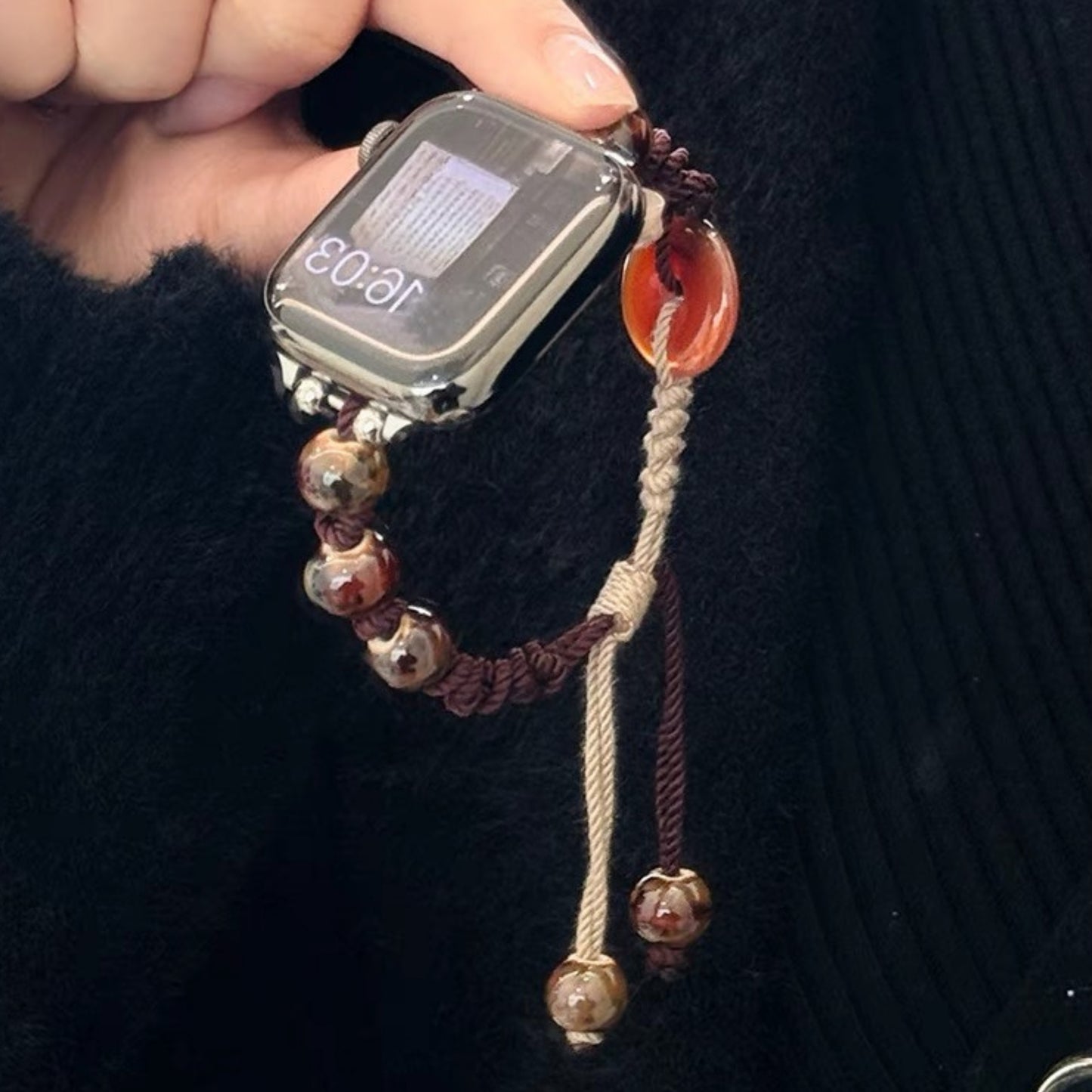 Adjustable Ceramic Peace Knot Woven Strap with Agate Bead -  Guardian of Peace