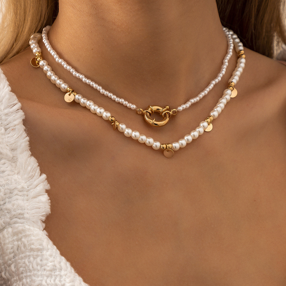 Classic Pearl Necklace Double Layer