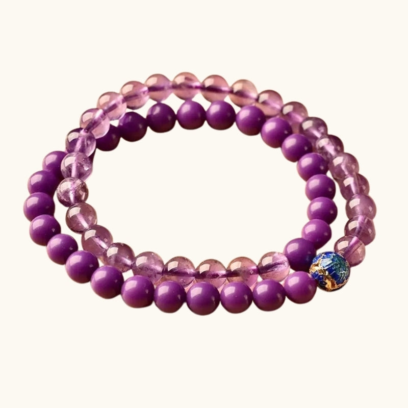 Elegant double-layer bracelet made of vibrant purple amethyst beads, ideal for enhancing spiritual protection and intuition.