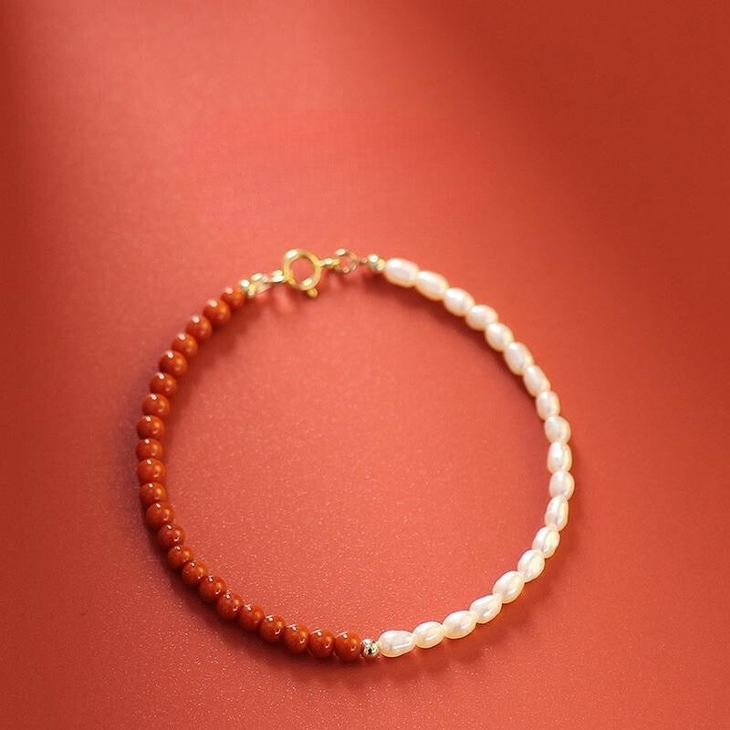 Pearl and Red Agate Bracelet for Women