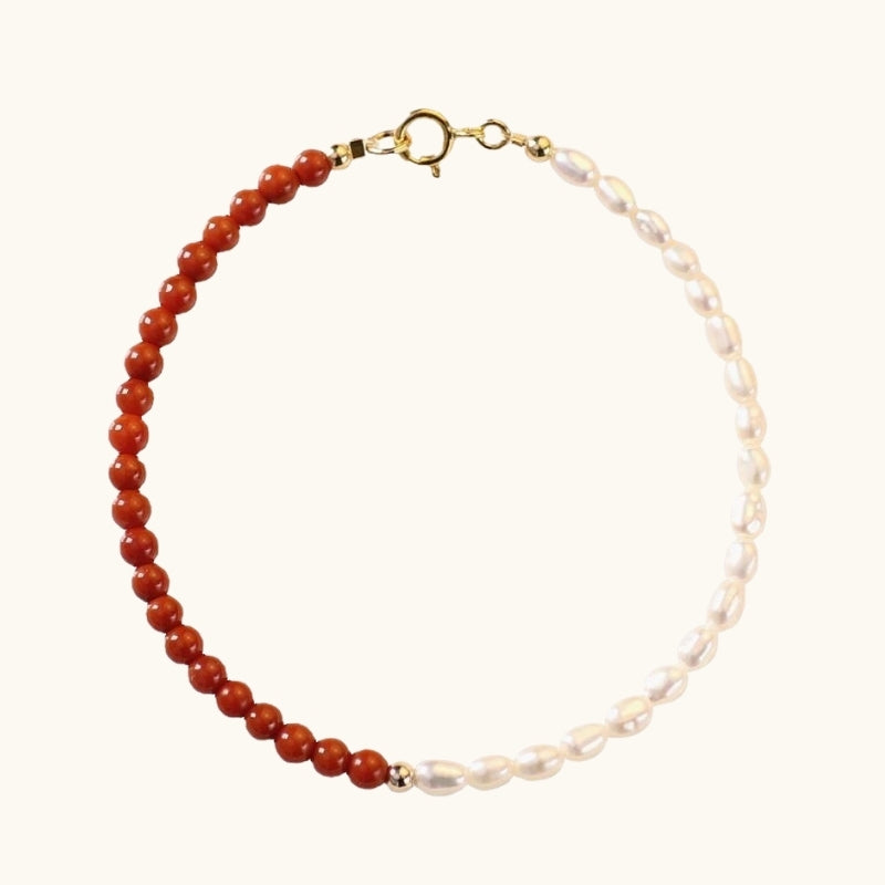 Pearl and Red Agate Bracelet for Women