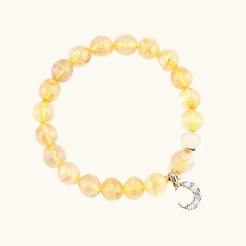 Rutilated Quartz Bracelet with Crescent Moon Charm for Positive Energy